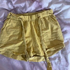 yellow high waisted fabric shorts